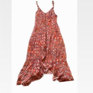 Red Floral A-Line Midi Dress